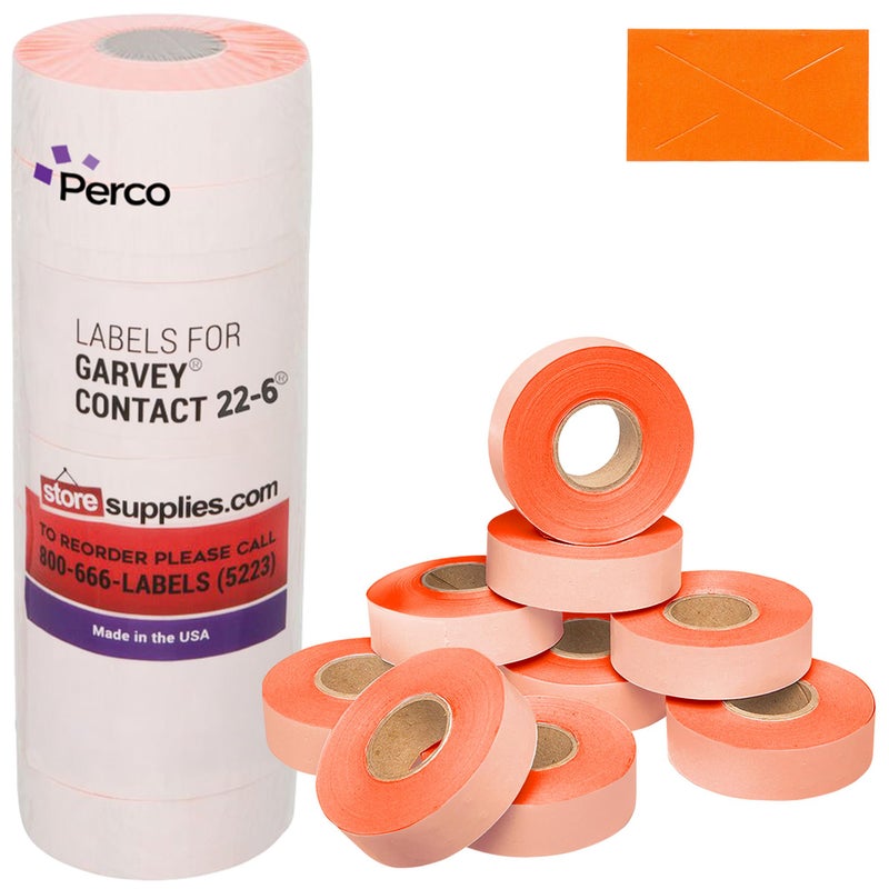 Perco 2212 Fluo. Red Pricing Labels for Garvey 22-6/22-7/22-8 Price Gun â€“ 9 Rolls, 11,000 Price Marking Labels - Image 1